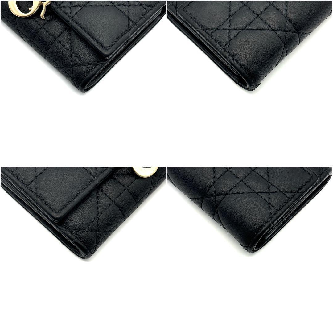 極美品◆DIOR マイディオール グリシールウォレット ラムスキン ブラック