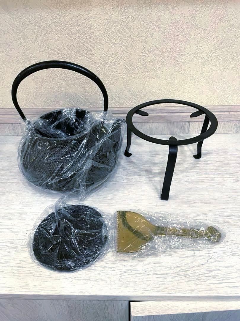 旬利久作　南部鉄瓶　囲炉裏　鉄瓶　五得　灰ならし　3点セット　茶道