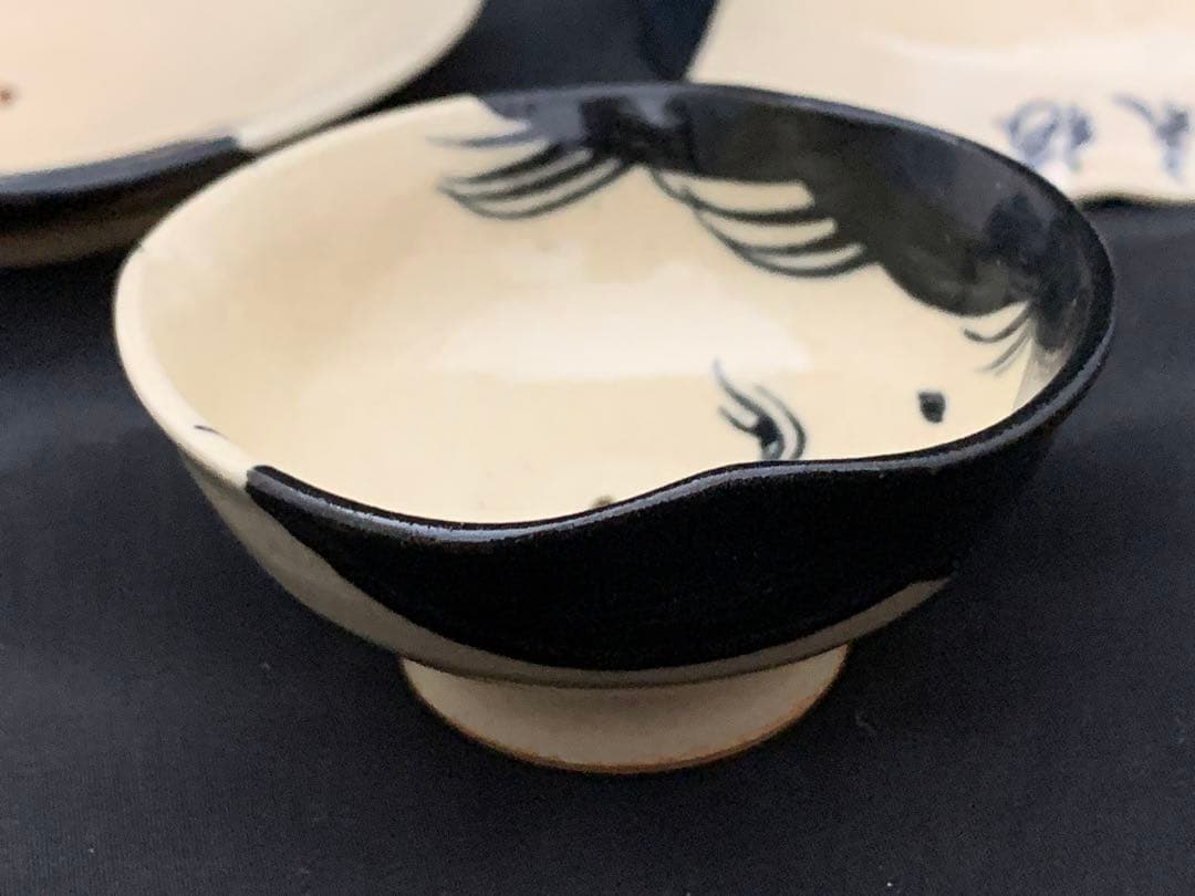 清水焼 京焼 ぐい呑　6客　小皿5枚　百福 おかめ酒器　末福