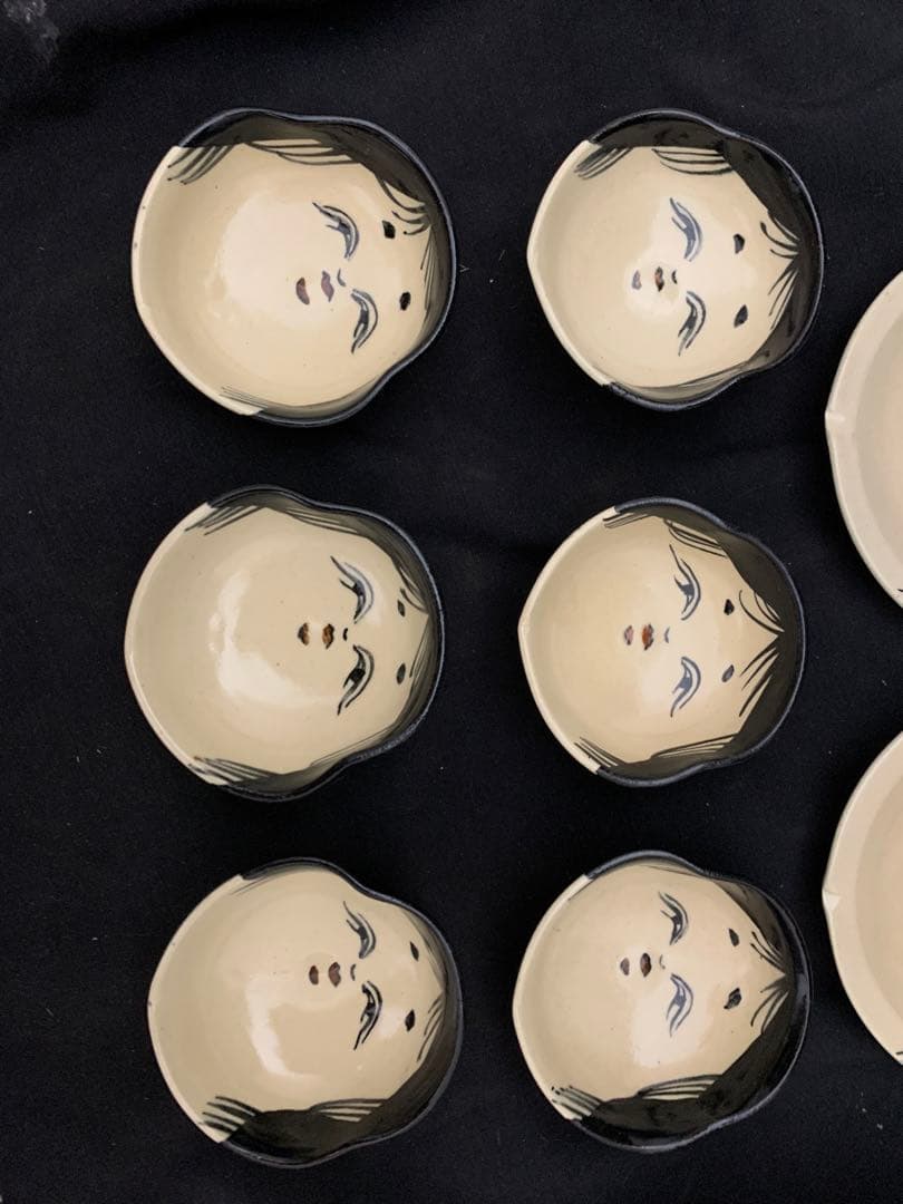 清水焼 京焼 ぐい呑　6客　小皿5枚　百福 おかめ酒器　末福