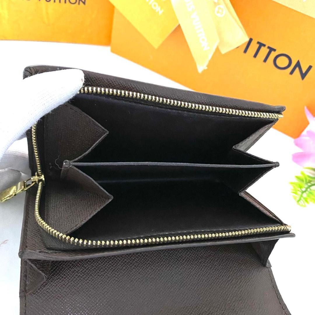 ルイ ヴィトン◎トレゾール ダミエ エベヌ 二つ折り L字ファスナー ブラウン