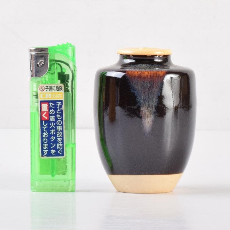 茶道具　高取焼　清水茂生造　文琳茶入　仕覆付　共箱　V　7006