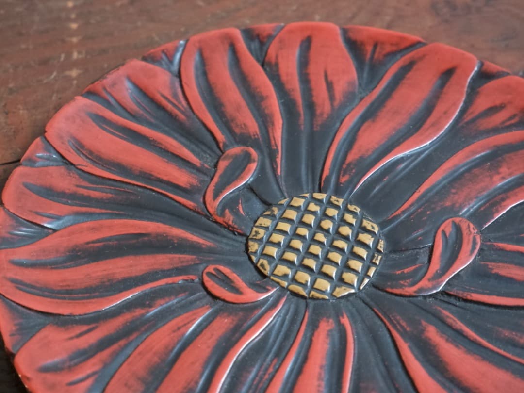 「19日まで掲載」鎌倉彫　千菓子器　漆工芸　お盆　台　箱付　Q1684