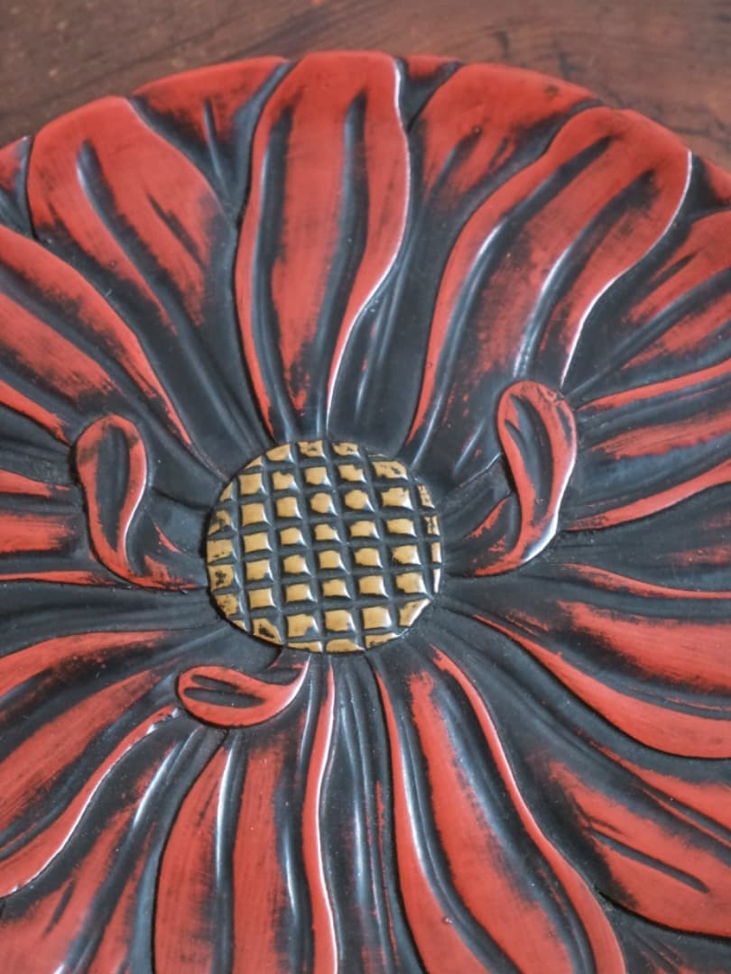 「19日まで掲載」鎌倉彫　千菓子器　漆工芸　お盆　台　箱付　Q1684