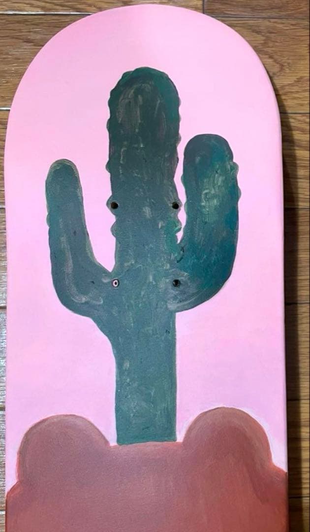 牧田純　原画　スケートボードにアクリル　砂漠で待ってる