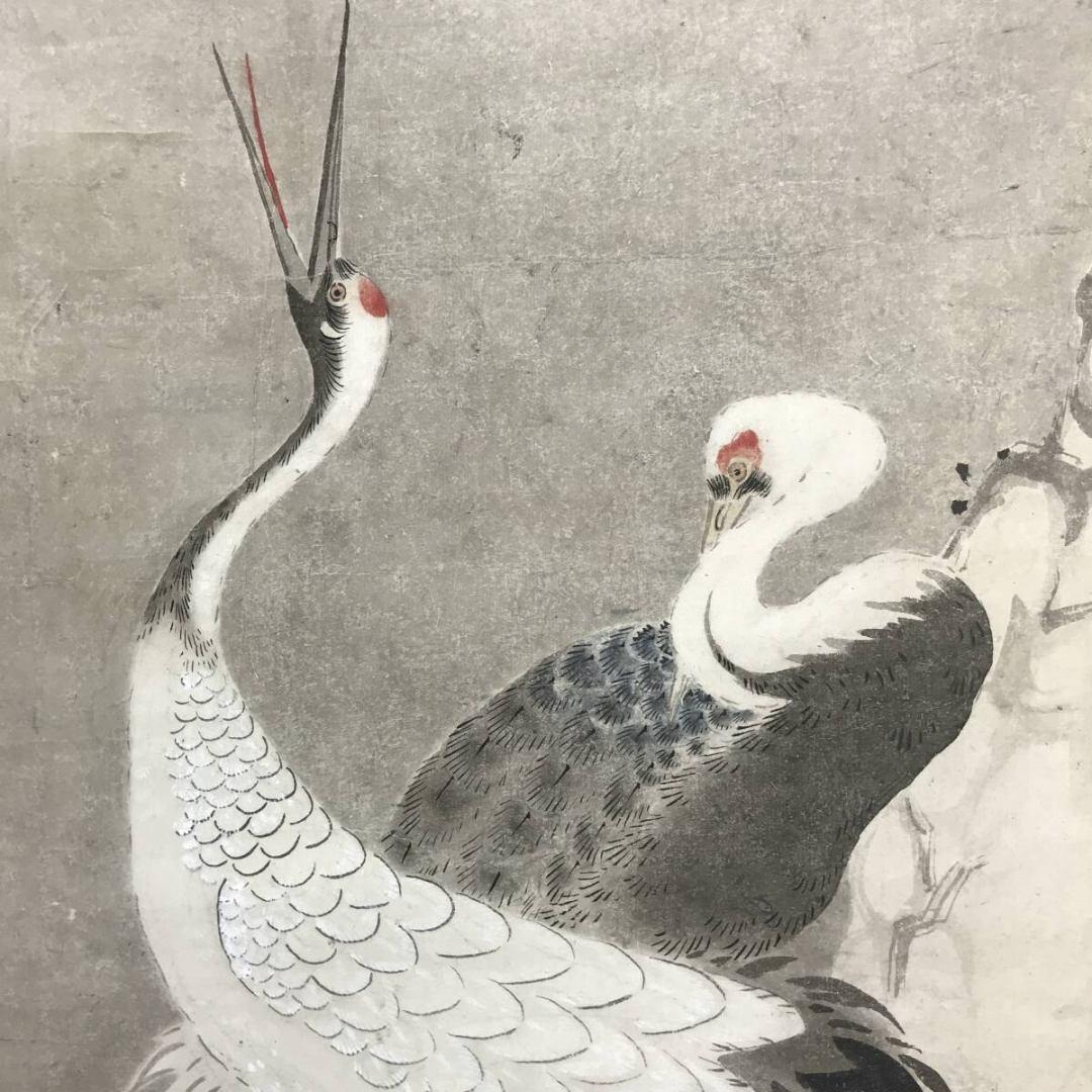 真作/堀江友聲/松竹鶴図/双幅/掛軸/名家伝来/AK-658