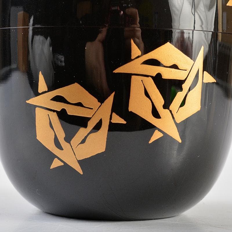 茶道具　輪島塗　岡本陽斎作　鱗鶴蒔絵　黒中棗　共箱　V　R5809