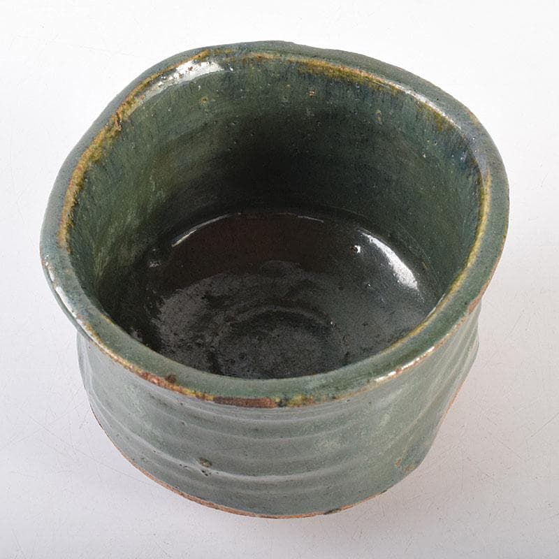 茶道具　織部焼　青織部茶碗　時代箱　V　R7870