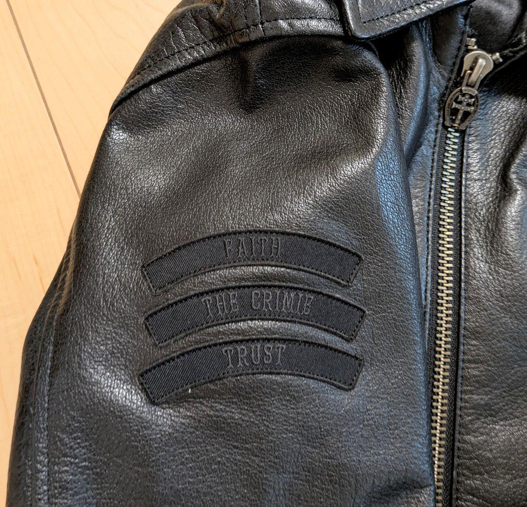S 良品 THE CRIMIE ライダースジャケット ワッペン ブラック 黒