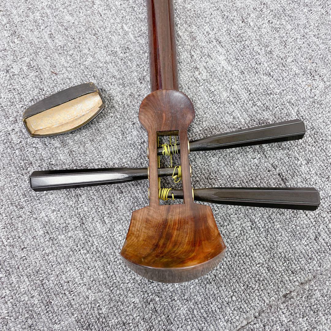 三味線 紅木 子持ち綾杉胴 一本溝 K18 犬皮 細棹 和楽器