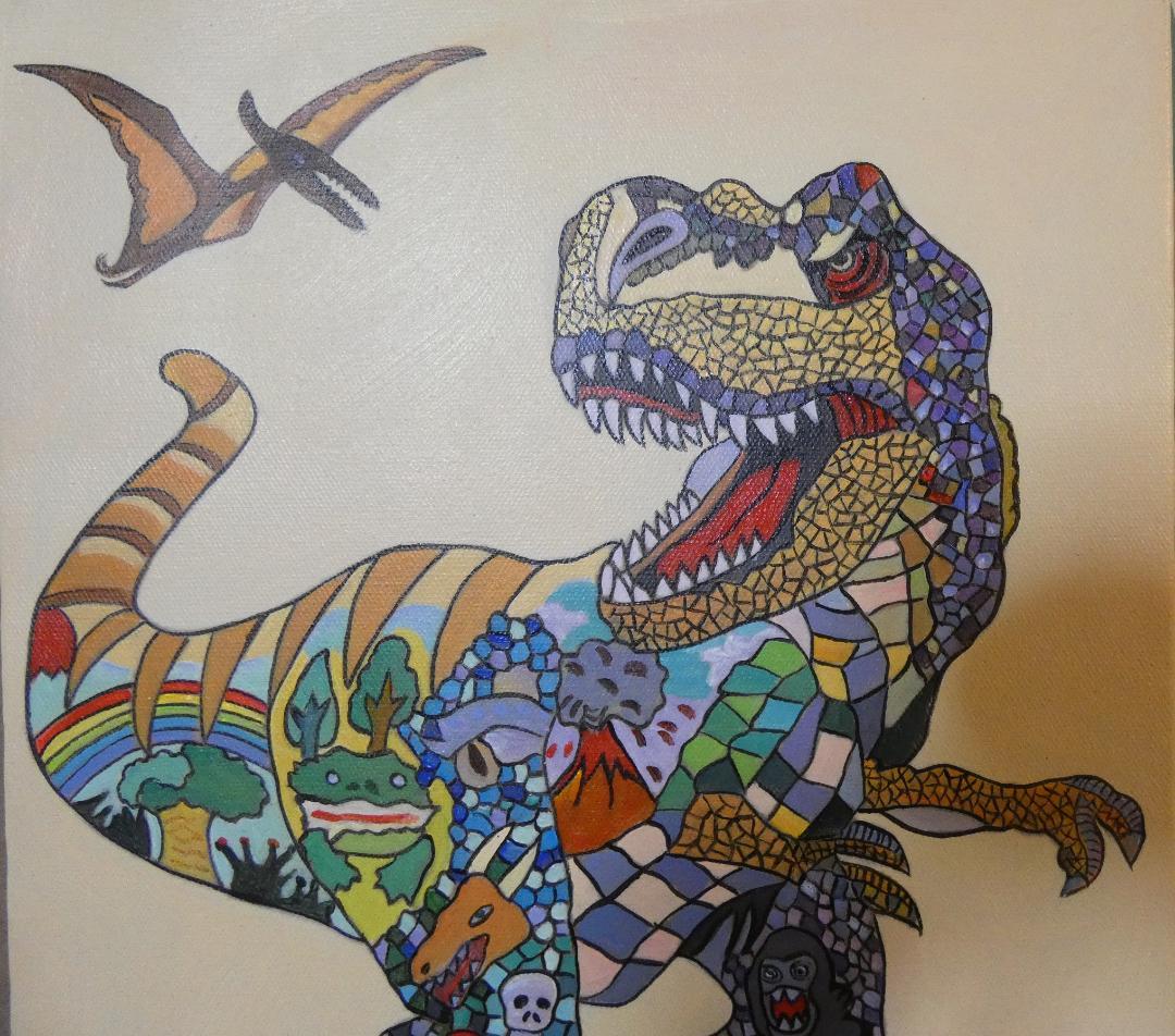 油絵　額付き　ジミー大西　 【　恐龍　】手描き　F6