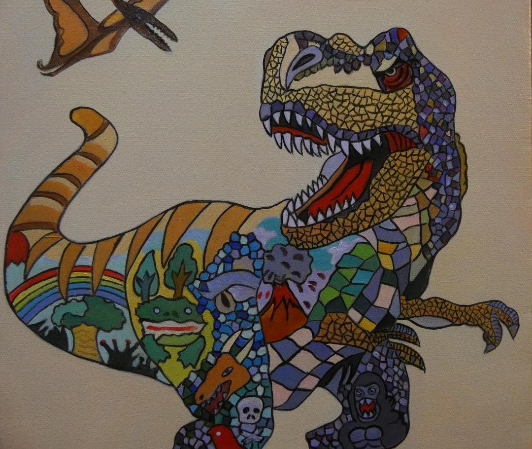 油絵　額付き　ジミー大西　 【　恐龍　】手描き　F6