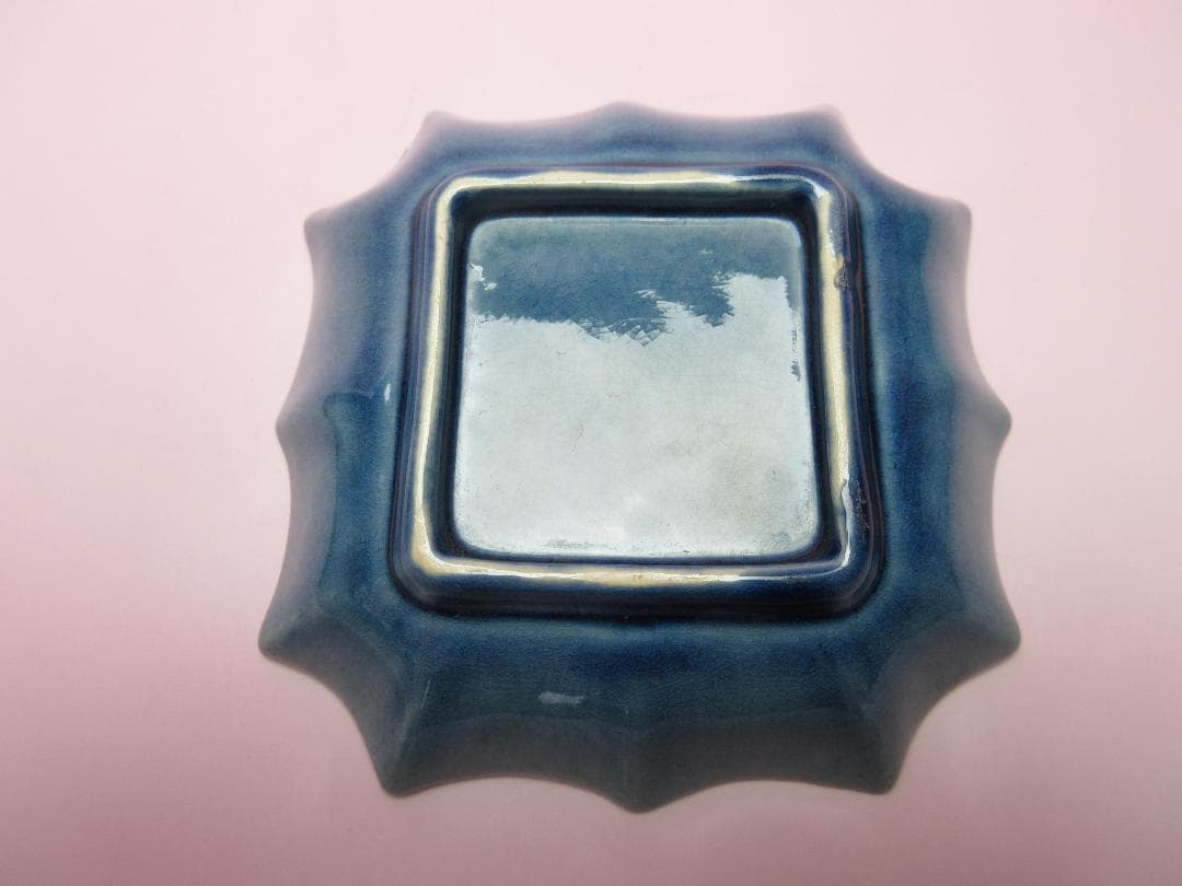 珉平焼 四方隅切皿 交趾陽刻 小皿 ７枚　70707