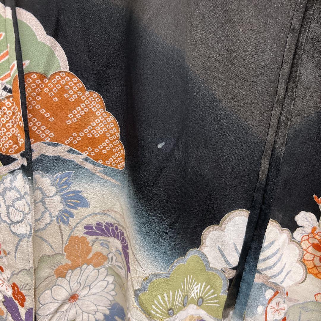 振袖　アンティーク　単衣　貝桶　御所車　花模様　着物　024w
