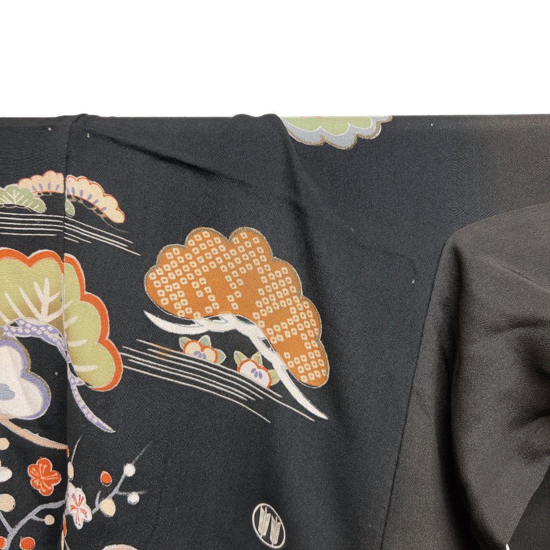振袖　アンティーク　単衣　貝桶　御所車　花模様　着物　024w