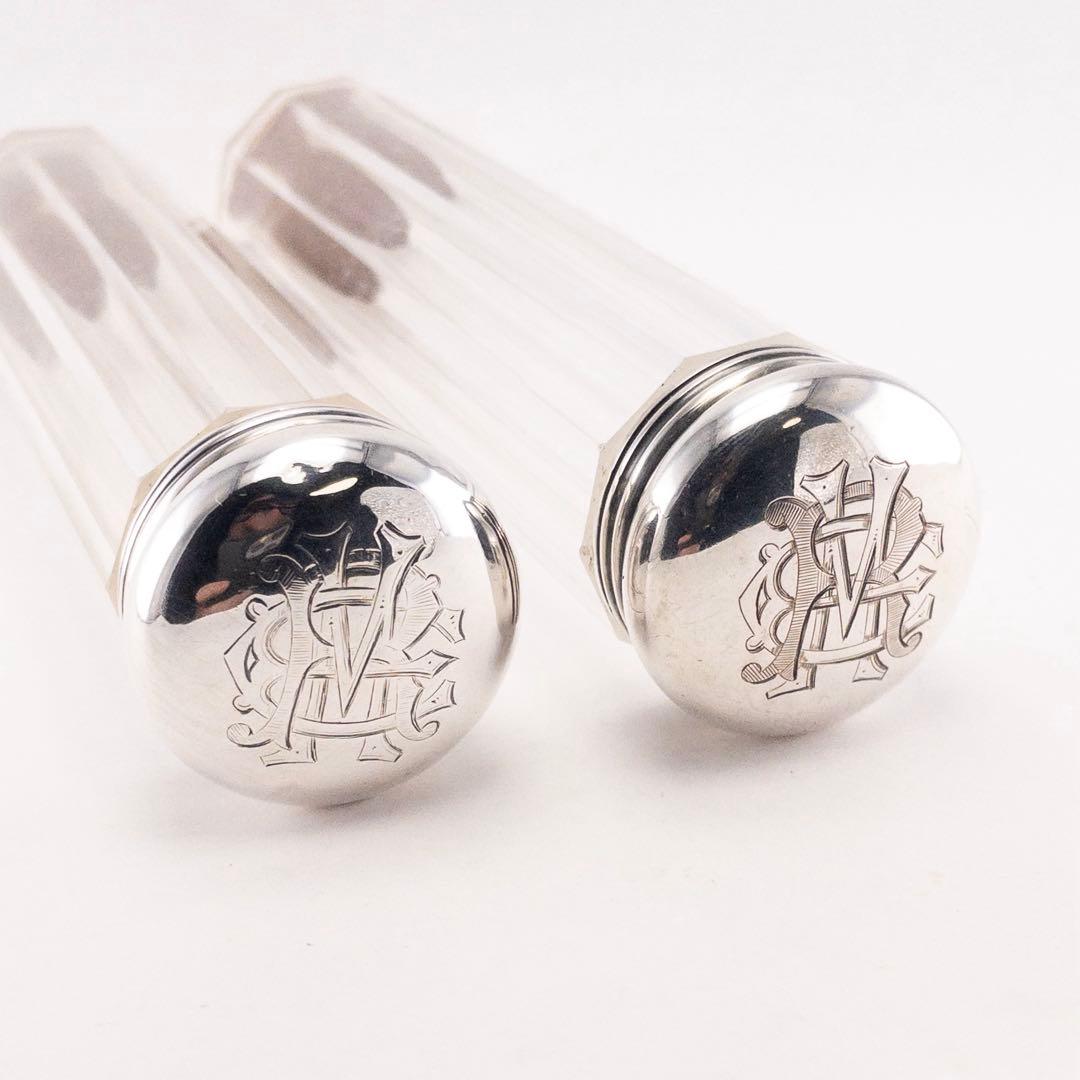 英国製 1904年 シルバー925 ガラス アンティーク 瓶 ジャー 小物入れ