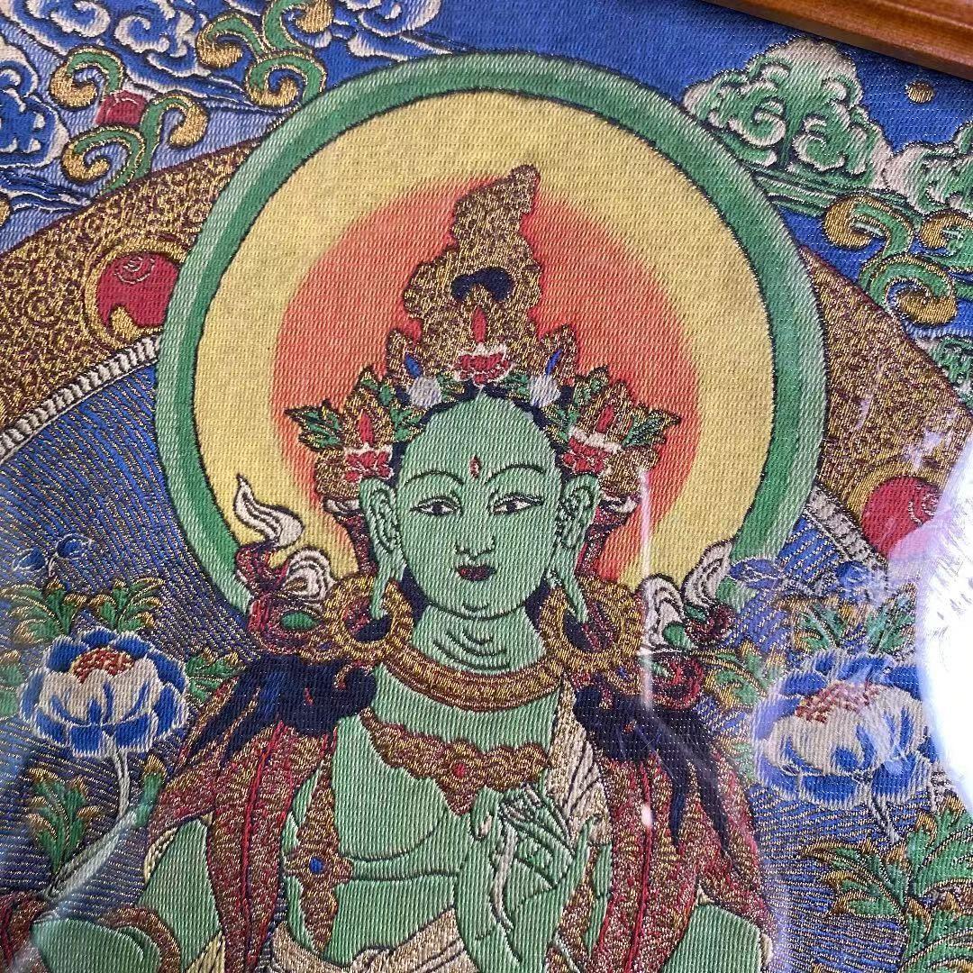 チベット タンカグリーンターラ菩薩 緑度母 刺繍 織物 骨董品 珍蔵品 仏教美術