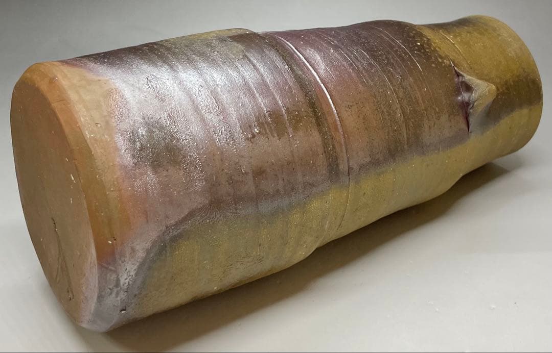 人間国宝　藤原雄　備前花入　耳付花入　備前焼　共箱(四方桟盛蓋) 栞　C 313