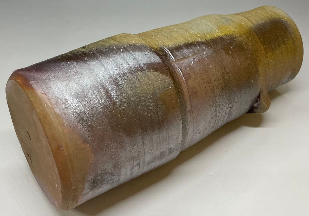 人間国宝　藤原雄　備前花入　耳付花入　備前焼　共箱(四方桟盛蓋) 栞　C 313