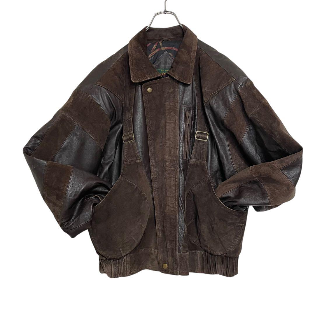 【LUXURY】羊革 ラムレザーライダースジャケット スウェード切替 ブラウンL