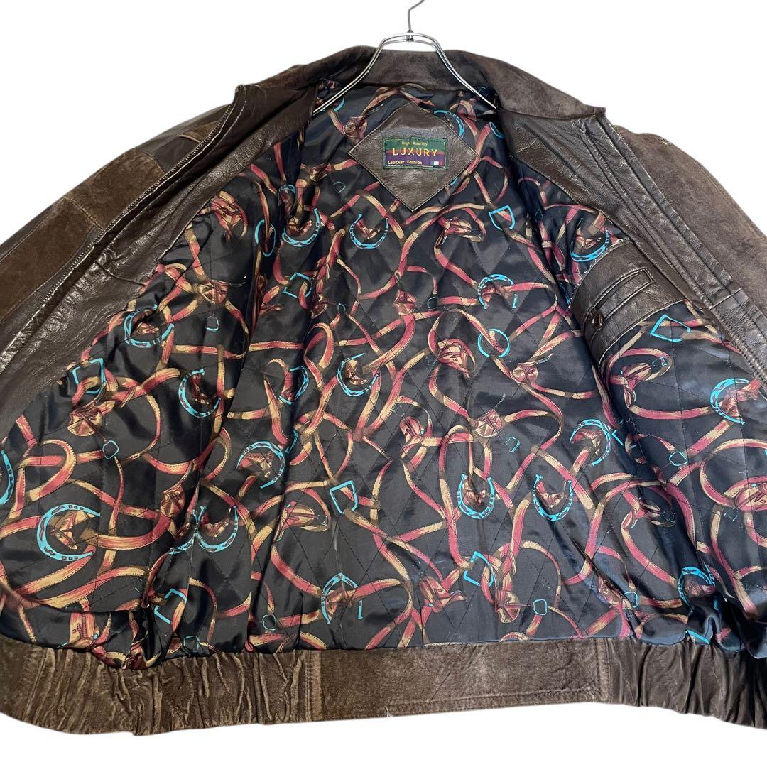 【LUXURY】羊革 ラムレザーライダースジャケット スウェード切替 ブラウンL