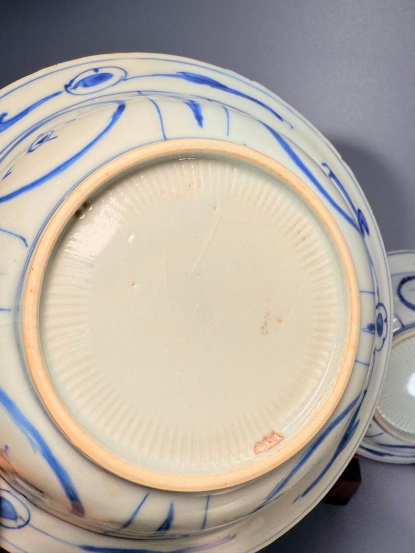 江戸時代　古伊万里　染付芙蓉手輪花型向付　南京手　直径15.5㎝　希少品