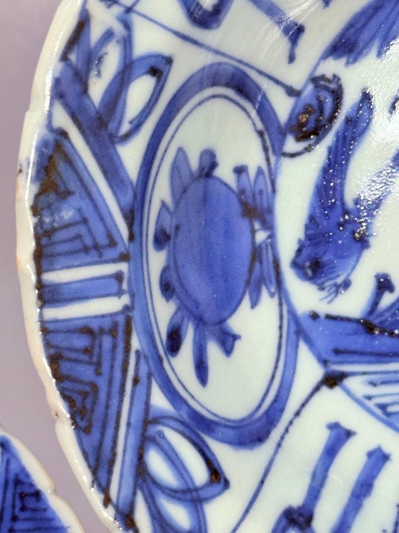 江戸時代　古伊万里　染付芙蓉手輪花型向付　南京手　直径15.5㎝　希少品