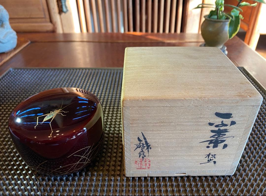 輪島塗　棗　蒔絵・松虫（鈴虫）　　　　鈴谷鐵五郎作 ・茶道具　ヴィンテージ　レア