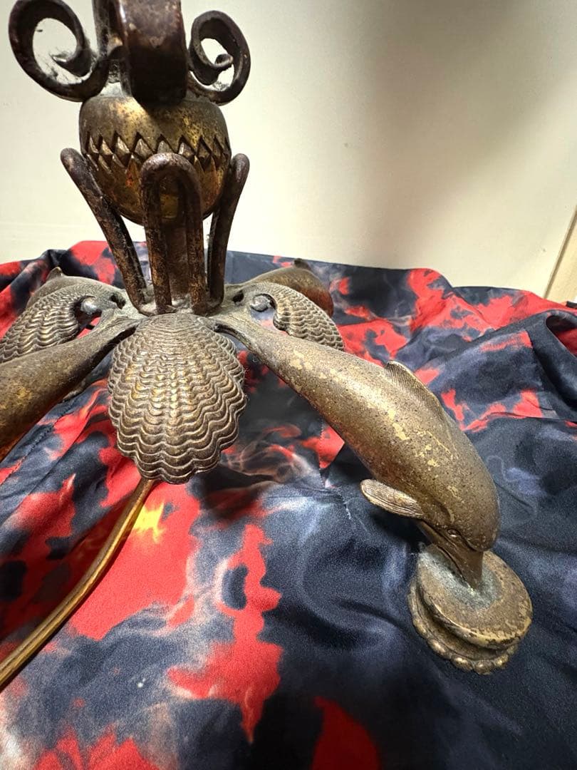 アンティーク　ライト　スタンド　鳥の装飾 レトロ　真鍮　革製