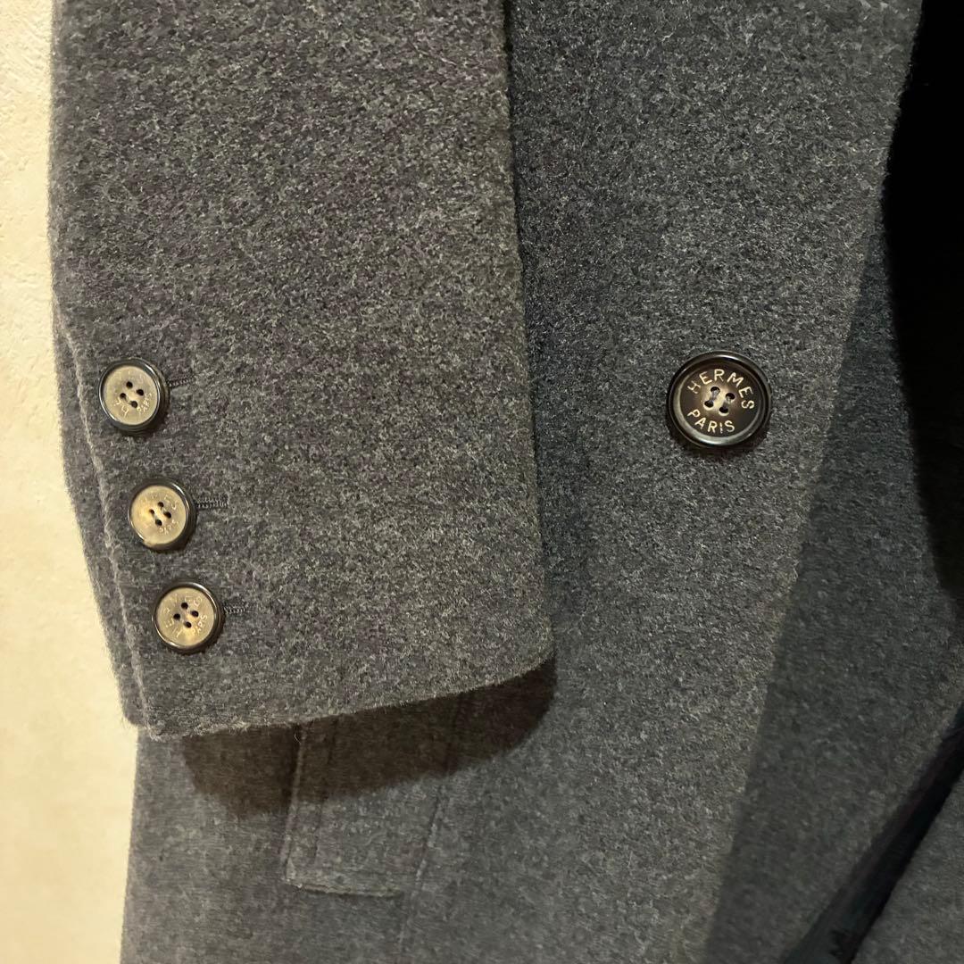 HERMÈS エルメス ダークグレー ロングコート 38 チェスターコート