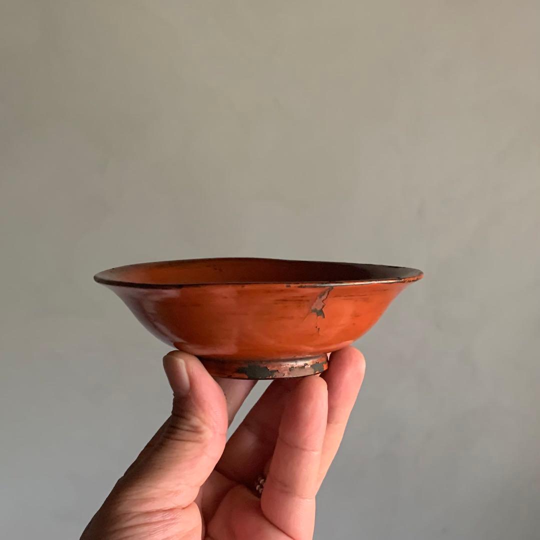 朱塗り 小椀 平盃 盃 小鉢 酒器 漆器 古美術 古道具 アンティーク No.1