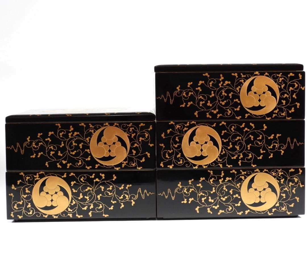 茶道具 輪島塗 上等黒内梨地金蒔絵 五段重 重箱