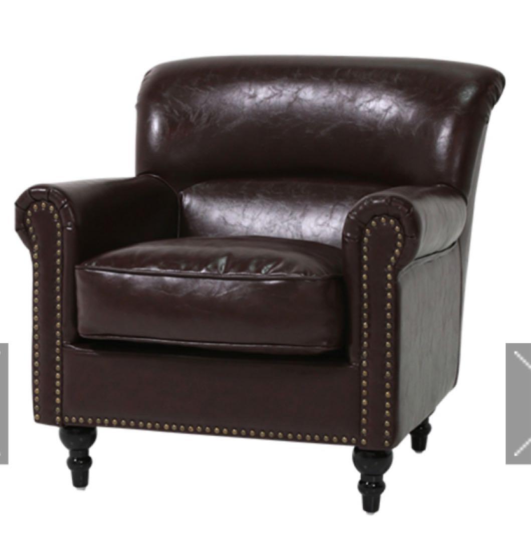 チェスターフィールド ブラウン PUレザー VINCENT 1人掛けソファ