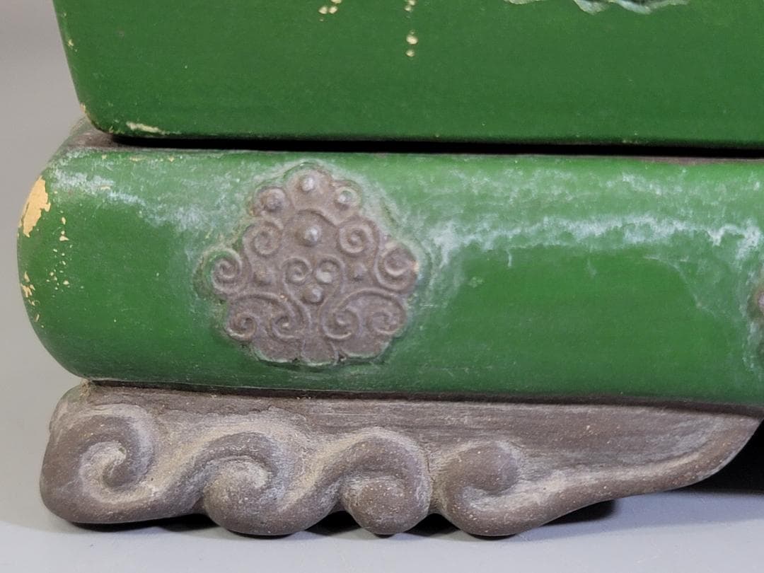 中国美術 紫泥 古代騎馬紋 花盆 植木鉢 台付 在印 DT410