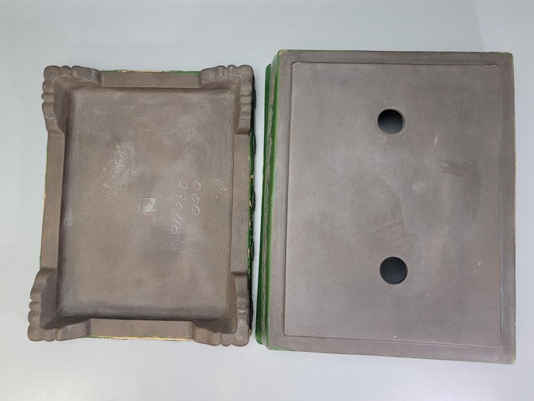 中国美術 紫泥 古代騎馬紋 花盆 植木鉢 台付 在印 DT410