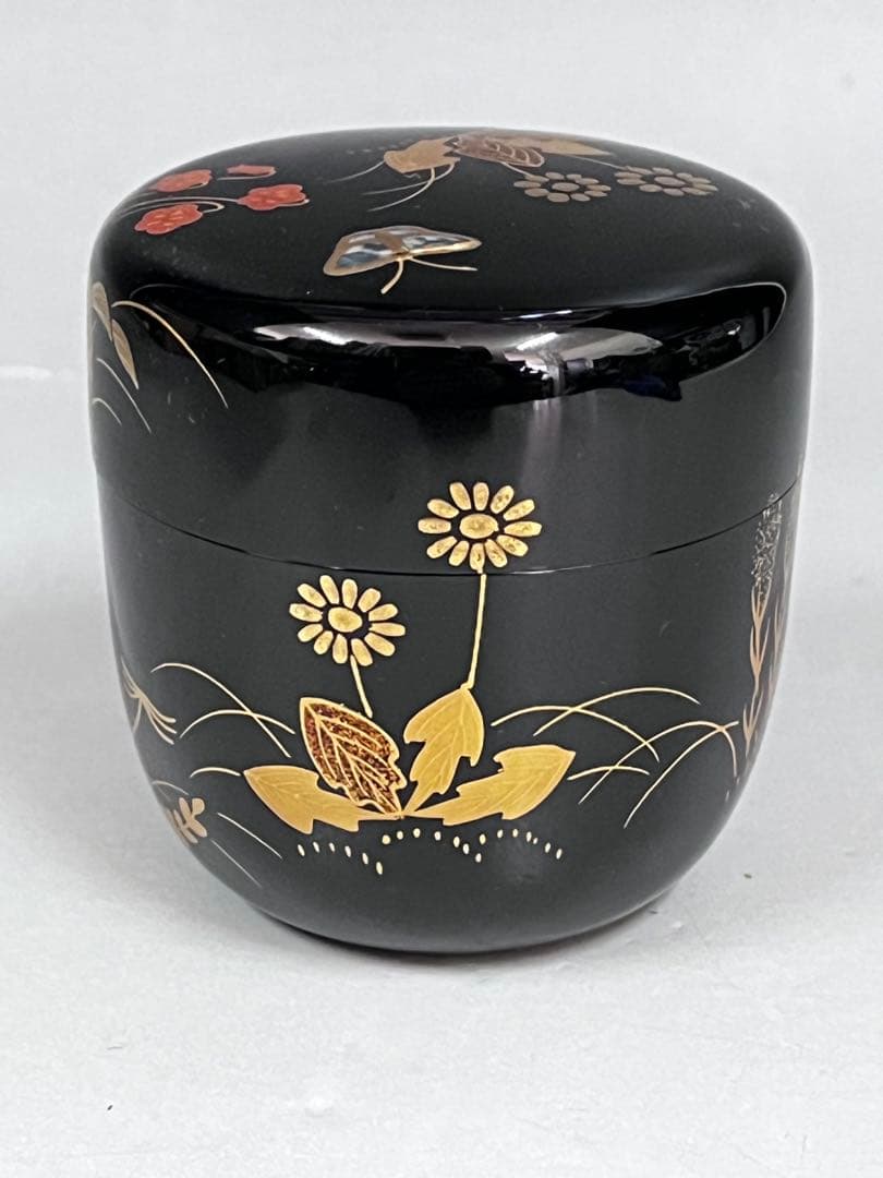 E571 棗　利休形中棗　了々斎好蒔絵　螺鈿　春野棗　茶入　抹茶　茶道具　茶器