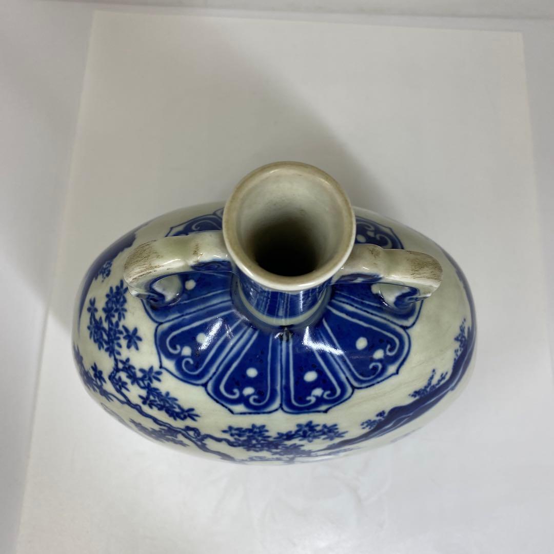 専用中国美術　大明宣徳年表青花花瓶　高さ約26.2㎝　タルチ　東さ7-0206①