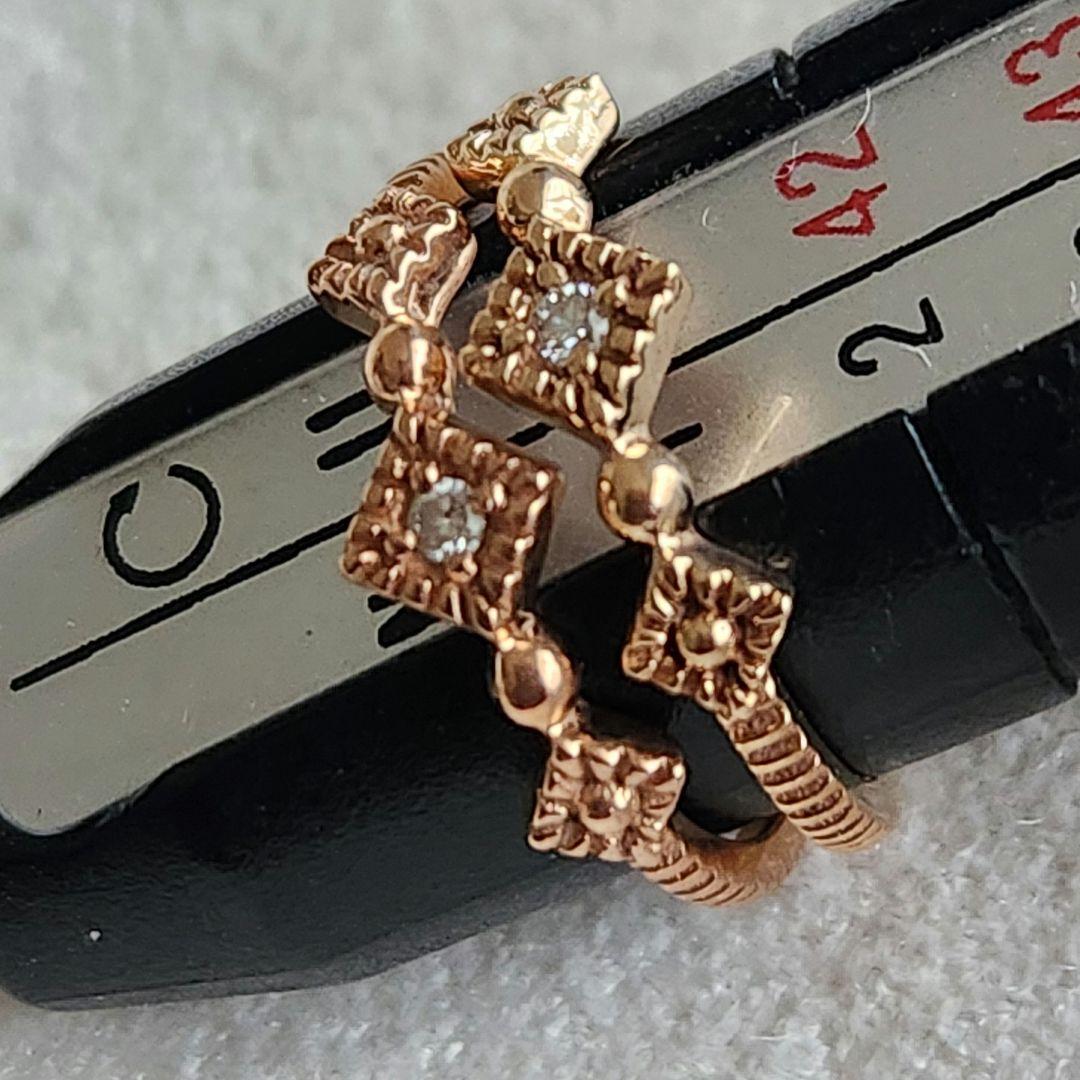 『豆福』ダイヤモンド♡1号【エテ】K10 スクエア ピンキーリング♪