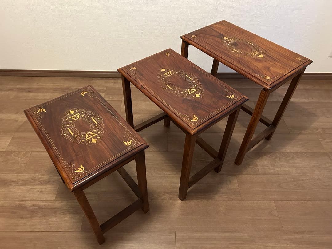 アンティーク　ネストテーブル 　象嵌　イギリス　インレイ　ヴィンテージ　入れ子