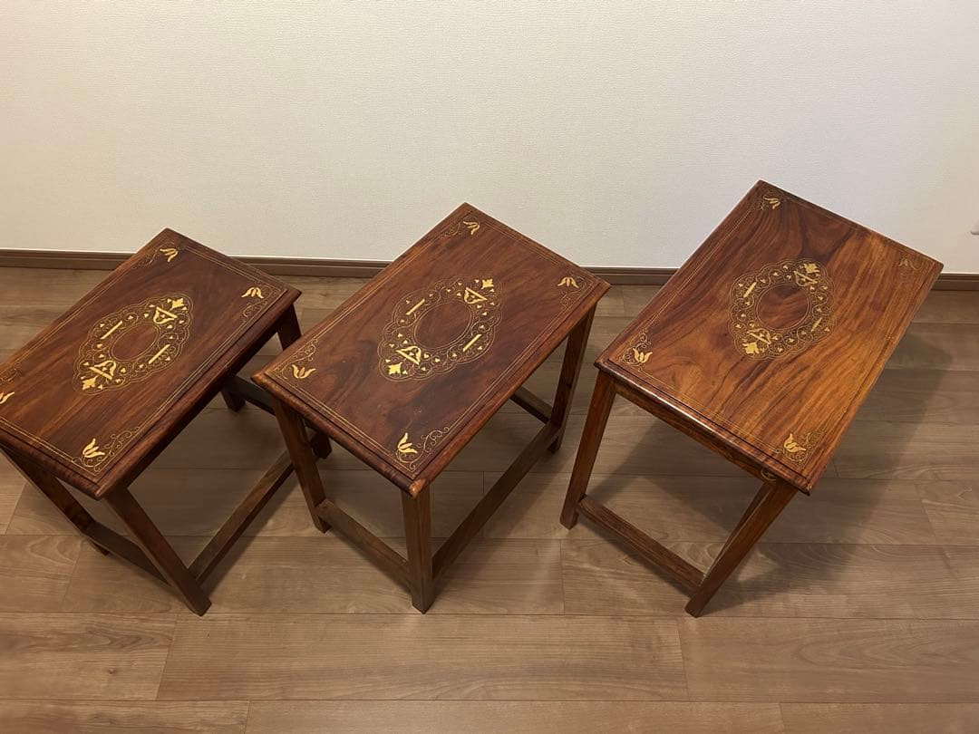 アンティーク　ネストテーブル 　象嵌　イギリス　インレイ　ヴィンテージ　入れ子