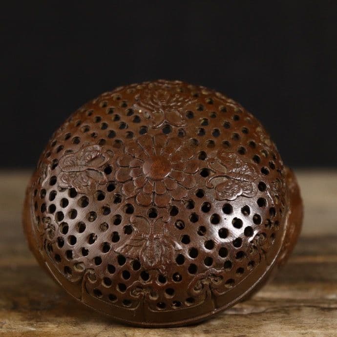 銅器 蘇工 百蝶菊帯蓋暖手炉 香炉香道具 室内香炉 装飾品 工芸品 置物