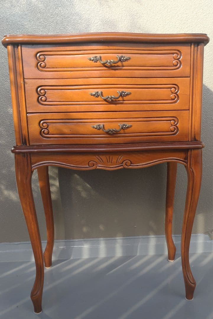 木製アンティーク調 猫脚 3段引き出し コンソールテーブル