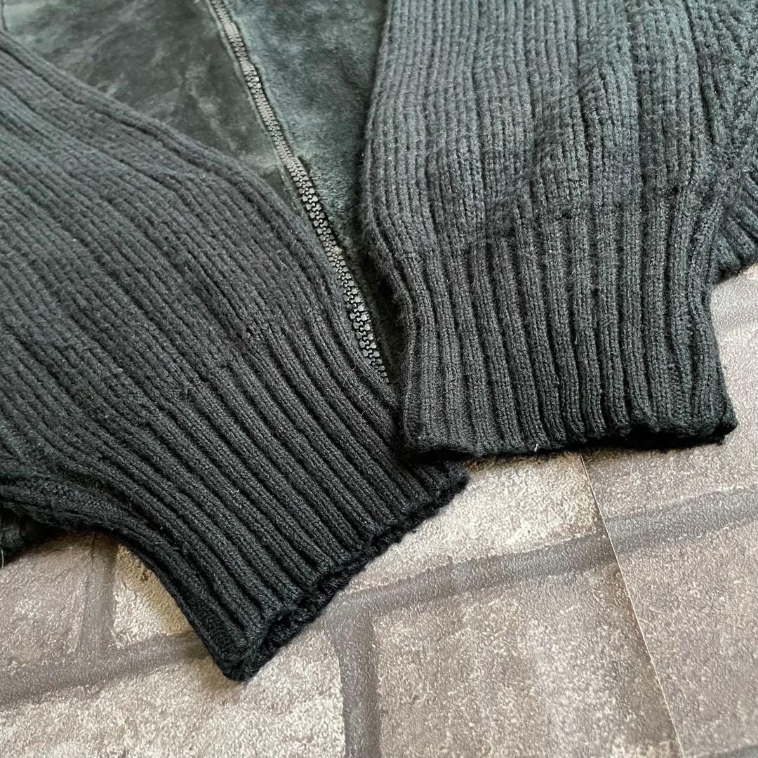 suède leather zip knit jacket black 2XL