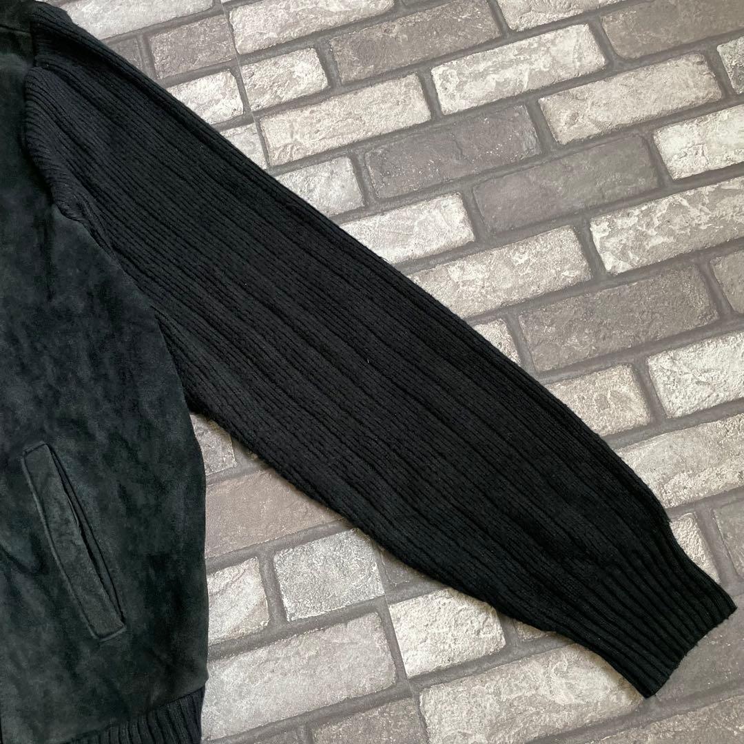 suède leather zip knit jacket black 2XL