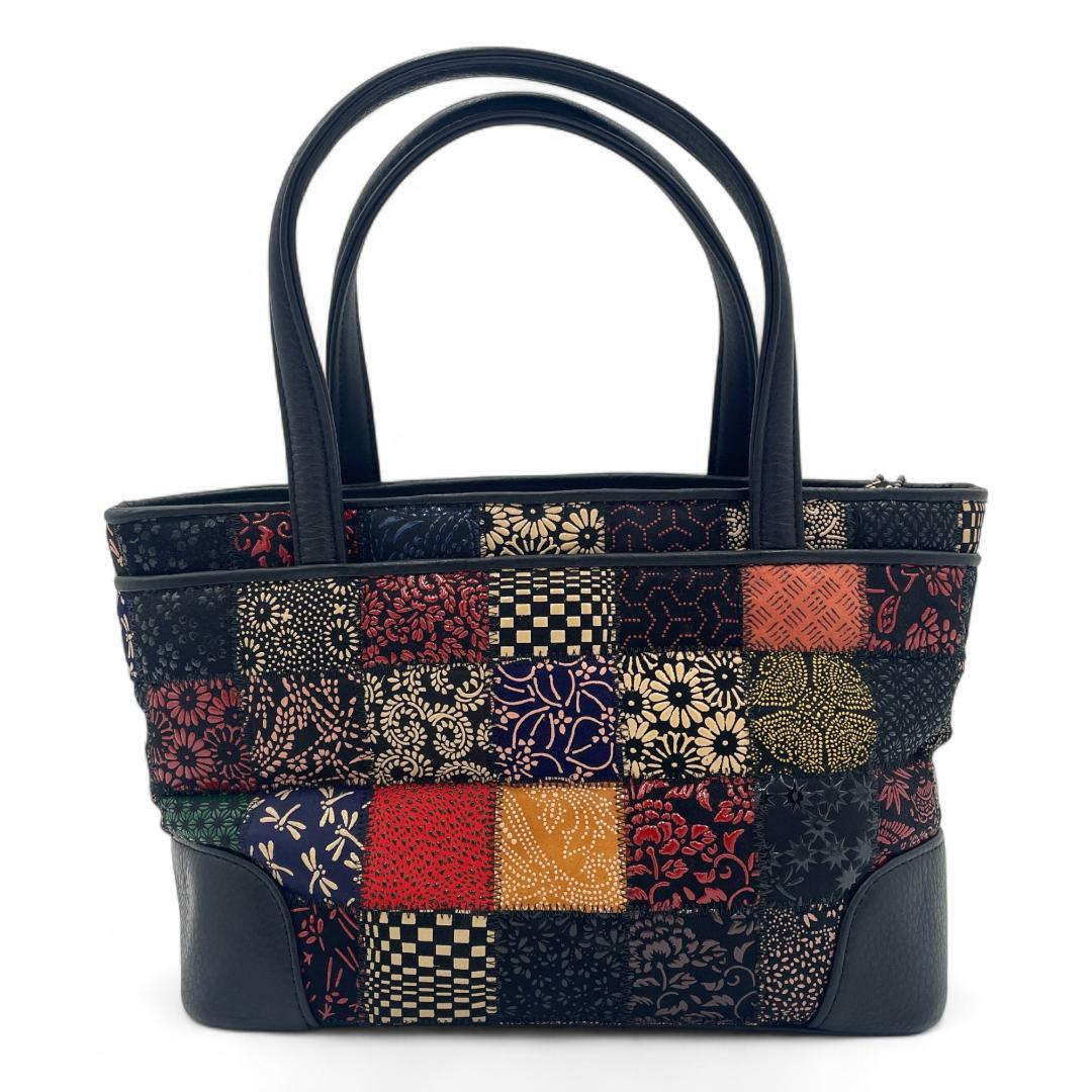 【未使用品】印傳屋　印伝 パッチワークハンドバッグ JRA公認 鹿革