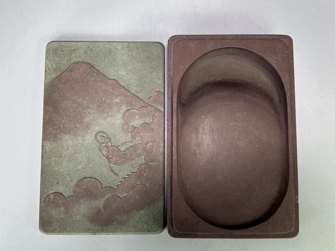 書道具　硯　雲龍文蓋付硯