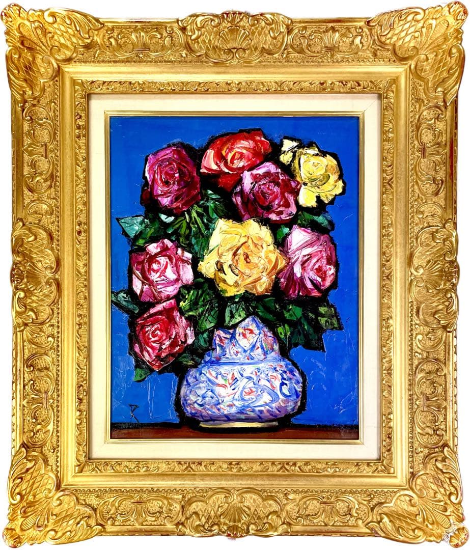 中川力　真作「ばら」 油彩6号　格調高い薔薇図名品　師：有島生馬