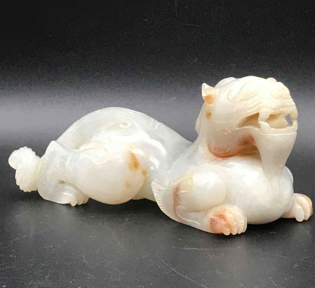 中国古美術　明時代　古玉石 和田玉 山海經 聚財富瑞獸 神獸貔貅(F-31)