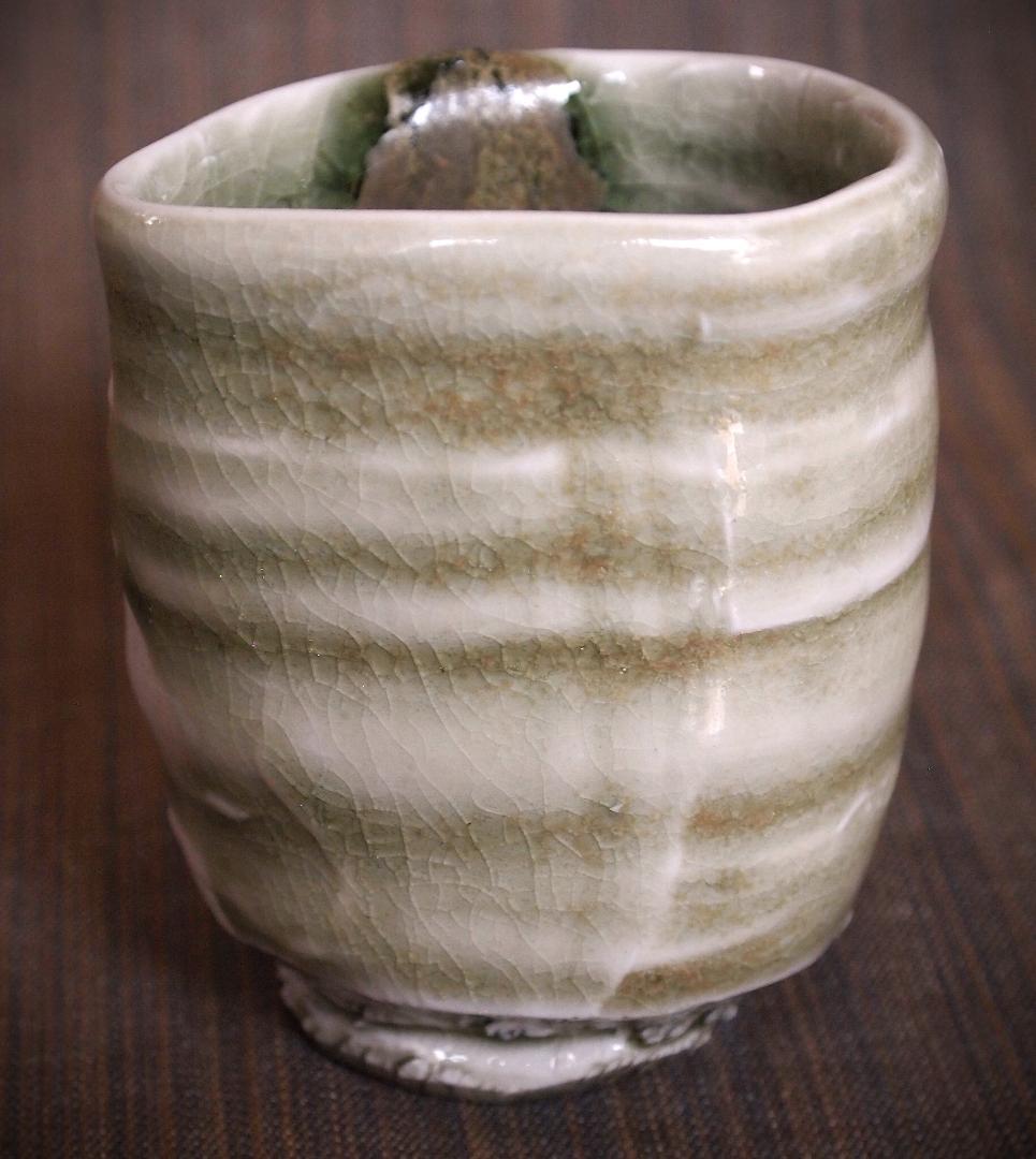 希少作★谷本貴【師：師：森正・谷本景】白磁(ビードロ）湯のみ★共箱