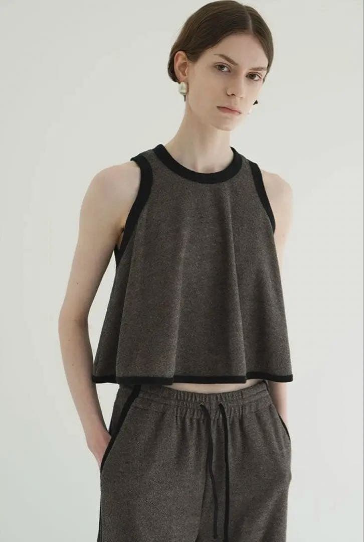 トップス clane pile flare tank tops brown 2